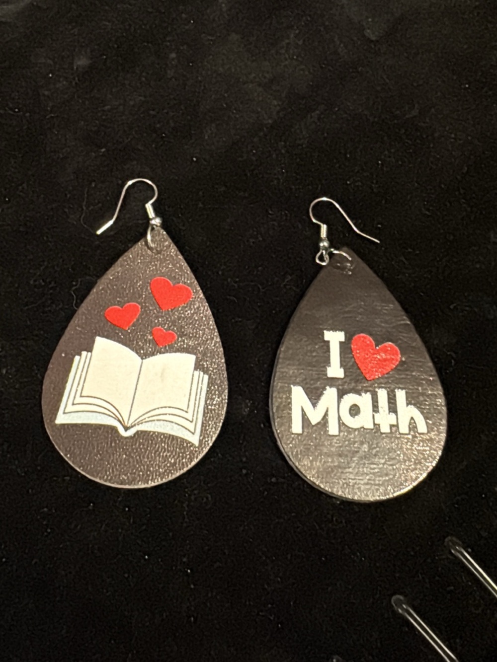 Black Teardrop 'I ❤️ Math' Earrings